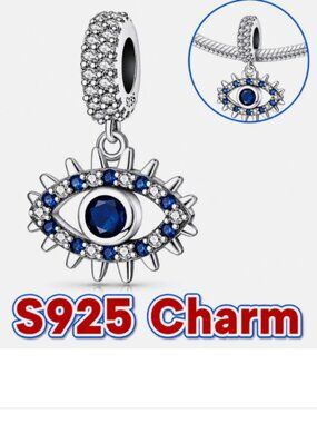 S925 Sterling Silver Blue Evil Eye Lash Pendant Charm Necklace Protect Bracelet